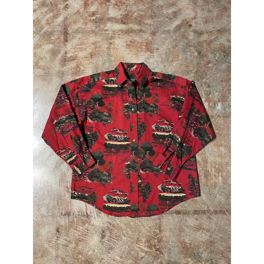 Vintage Bushwacker‎ Forest Graphic Collared Button Down Sz L * Made In USA